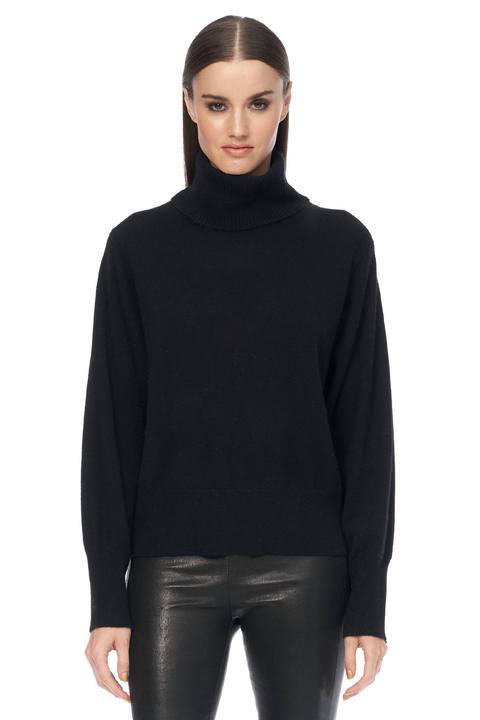 360 cashmere Zyan black turtlenack sweater front view at Basicality.com