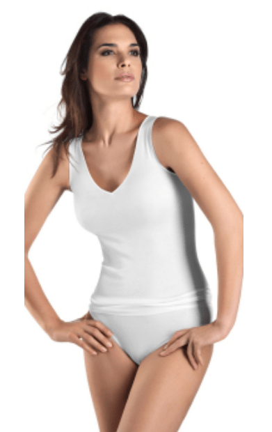 HANRO Cotton Seamless V-neck Tank in White