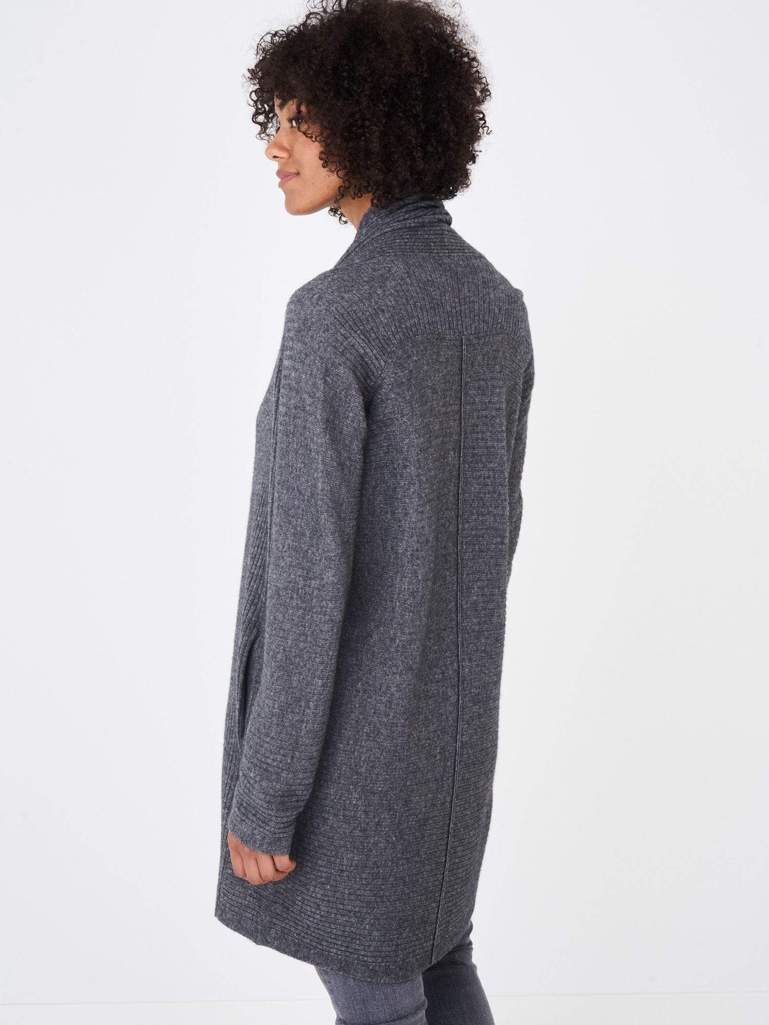 Repeat Cashmere Sweaters Repeat Cashmere Cardigan - Long rib knit in med grey