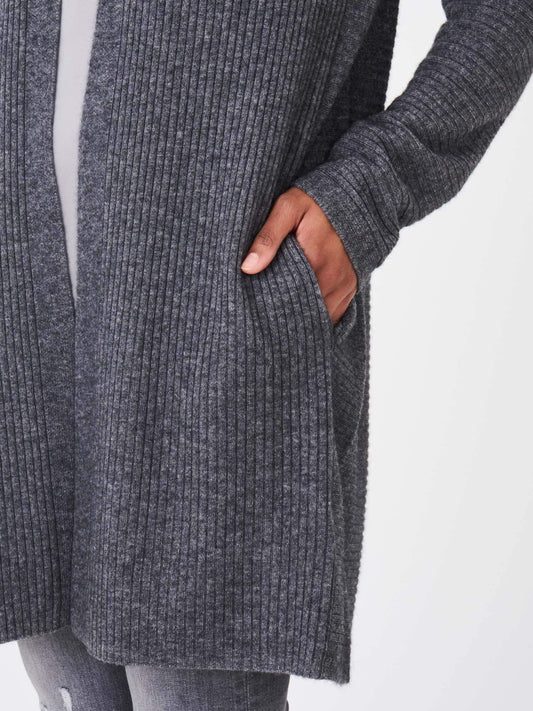 Repeat Cashmere Sweaters Repeat Cashmere Cardigan - Long rib knit in med grey