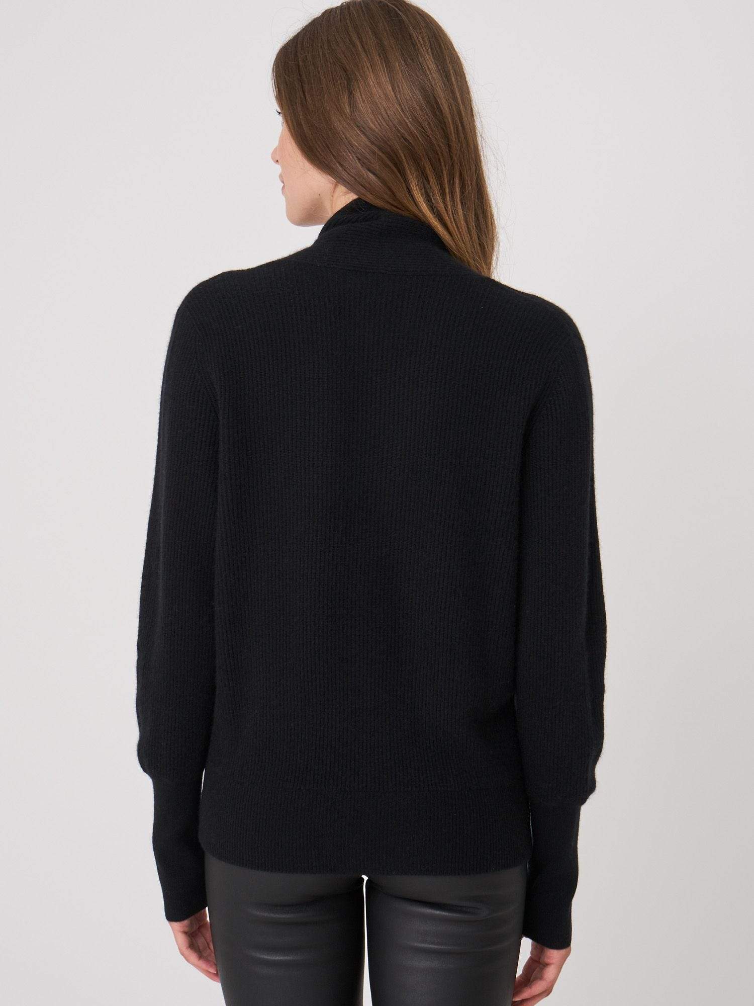 repeat cashmere wrap swetaer in black back view