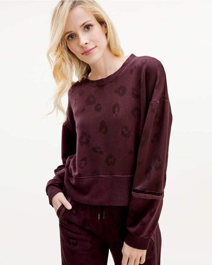 Splendid Corinna Pullover in Black Cherry Leopard | Basicality on Sale