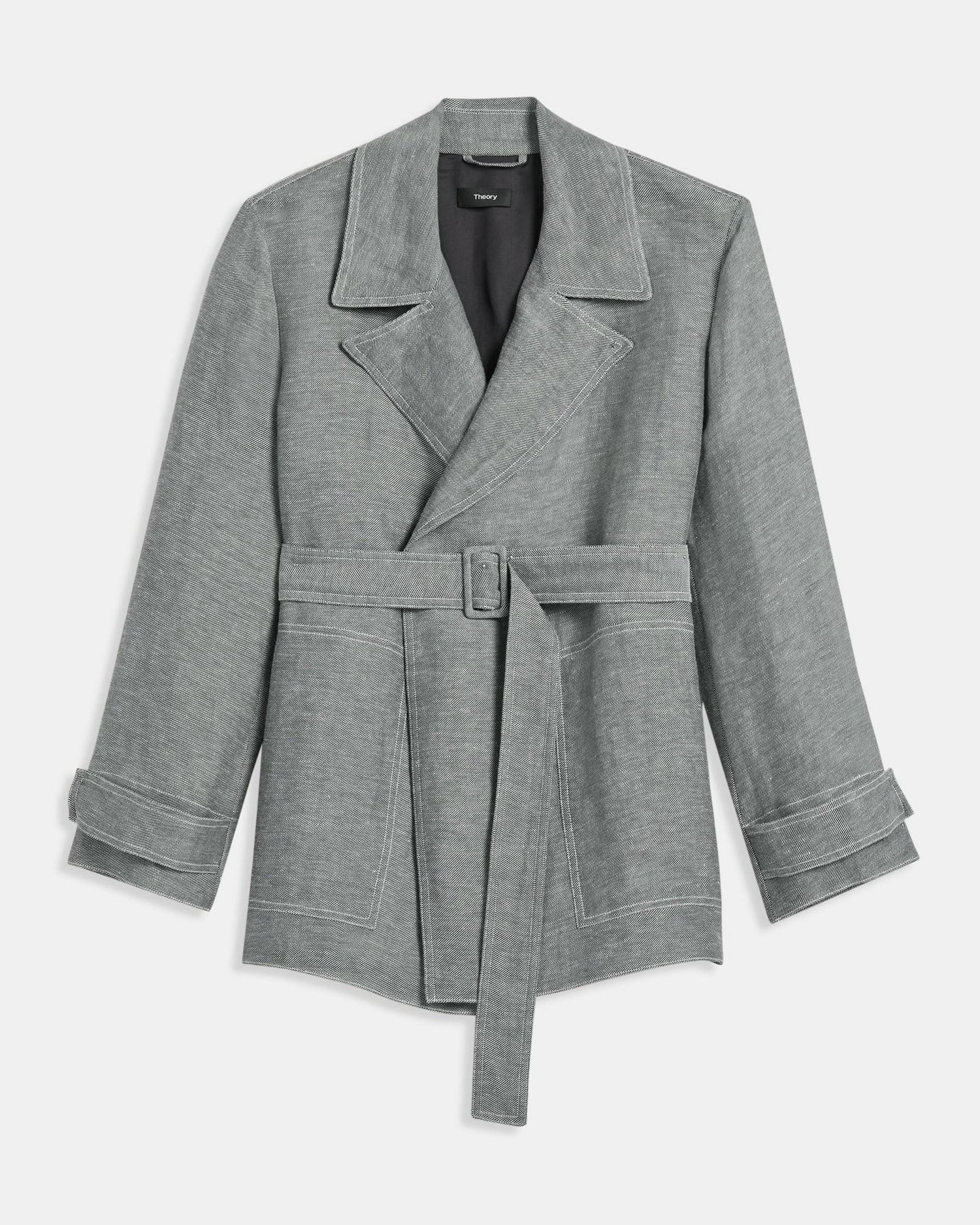 Theory Linen Twill Short Trench in Black/White