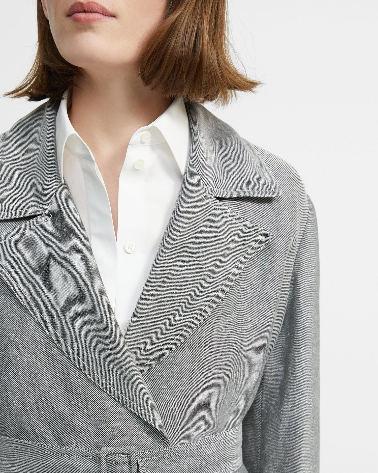 Theory Linen Twill Short Trench in Black/White