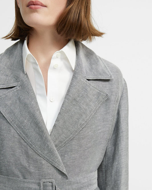 Theory Linen Twill Short Trench in Black/White
