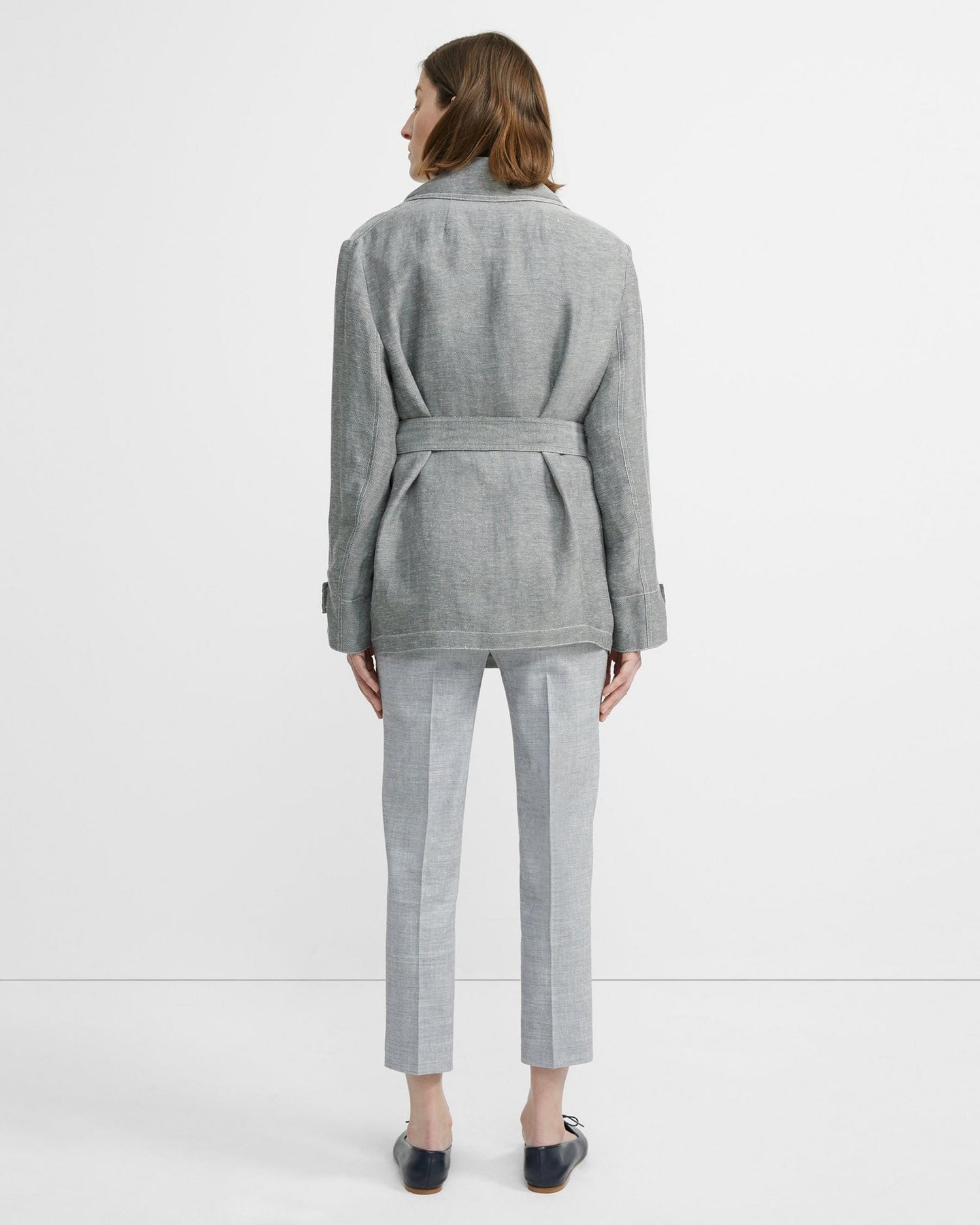 Theory Linen Twill Short Trench in Black/White